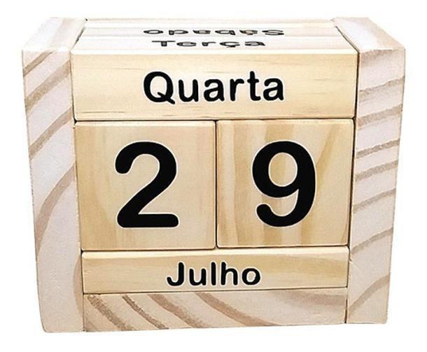 Imagem de Calendário Permanente De Mesa Madeira Home Office Decor Cru