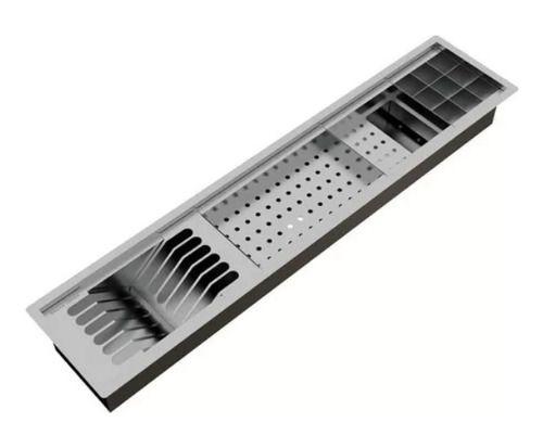 Imagem de Calha Canal Organizador Escorredor Embutir Úmida Inox 90cm