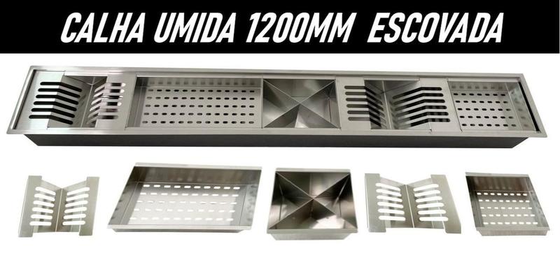 Imagem de Calha Úmida Gourmet Canal Organizador Escorredor Inox 120Cm