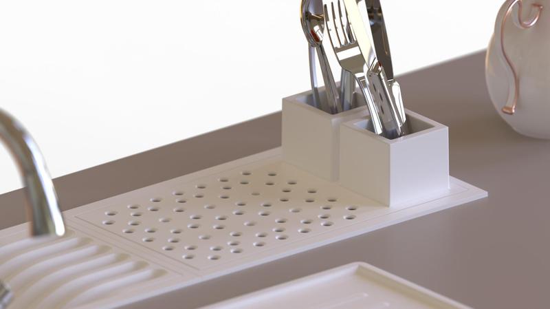 Imagem de Calha Úmida Organizador Copos/talher Escorredor Embutir17x30 - BRANCO