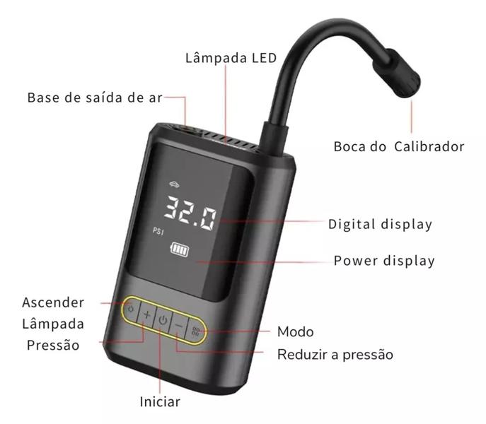 Imagem de Calibrador Compressor de Pneu Digital Carro Moto Bike Inflador Sem Fio