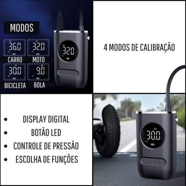 Imagem de Calibrador Compressor Pneu De Carro Bike Moto Eletrica Portátil Recarregável Bomba de encher Pneu Digital Carro Bike moto Sem Fio 110V/220V