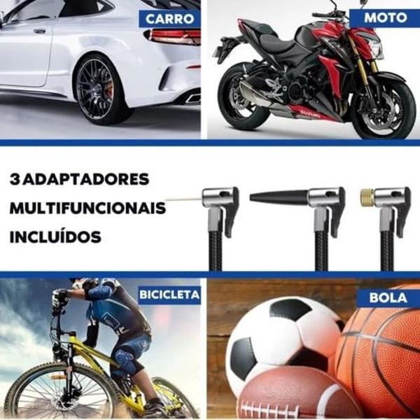 Imagem de Calibrador Compressor Pneu De Carro Bike Moto Eletrica Portátil Recarregável Bomba de encher Pneu Digital Carro Bike moto Sem Fio 110V/220V