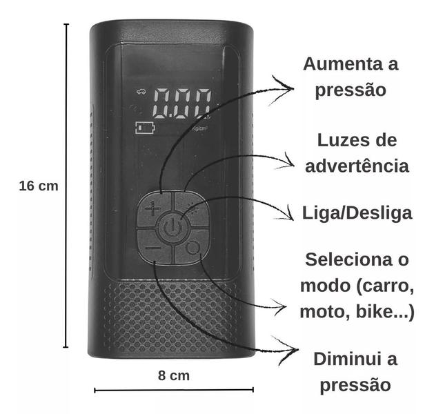 Imagem de Calibrador De Pneu Compressor Digital  Carro Com Fio B-tek