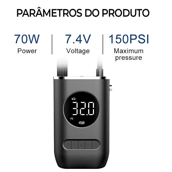 Imagem de Calibrador de Pneu Portatil Digital Mini Compressor para Carro Moto Bike Bola Recarregavel