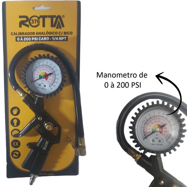 Imagem de Calibrador De Pneus Manual 200 Libras Com Manômetro Rotta 376