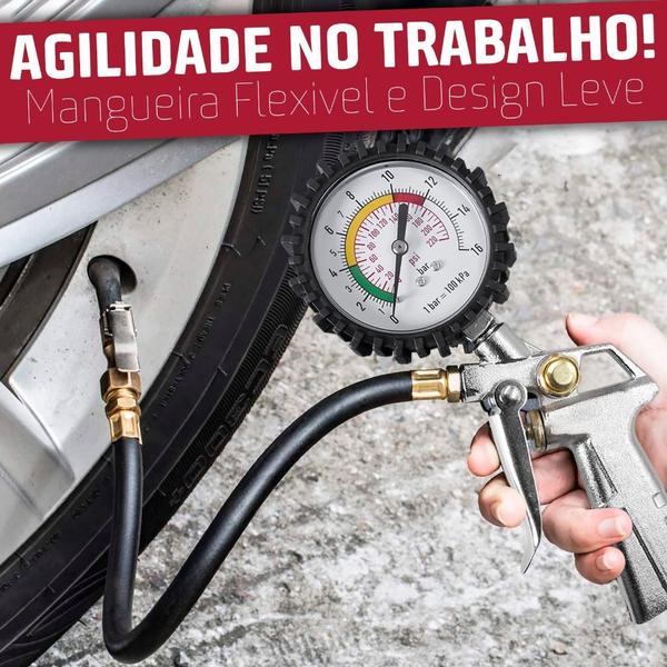 Imagem de Calibrador de Pneus Pneumático Com Manômetro 220 Libras Bico Forte