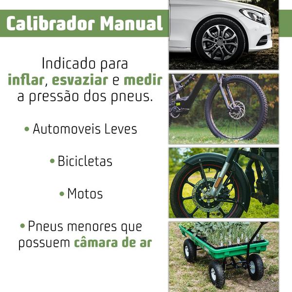 Imagem de Calibrador de Pneus Pneumático Com Manômetro 220 Libras Bico Forte