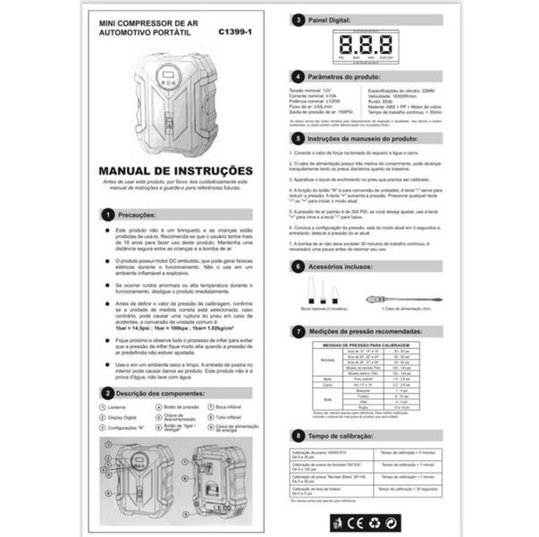 Imagem de Calibrador De Pneus Portátil 12 Volts Digital Compressor Ar 150pis 80W 16500R/Min