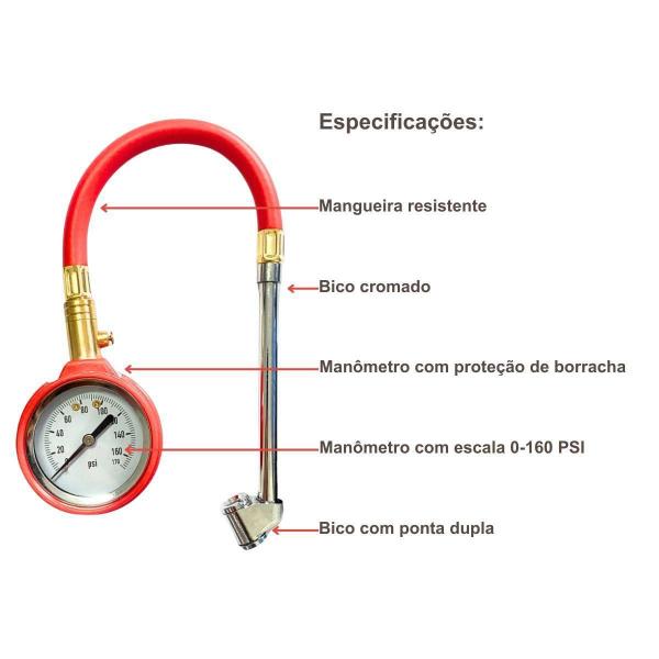 Imagem de Calibrador E Medidor De Pressão Pneu 160 Psi Com Manômetro