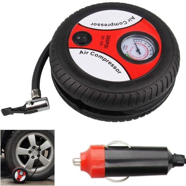 Imagem de Calibrador eletrico de ar 12v mini compressor para veiculos 260psi manometro portatil pneu moto carro bike