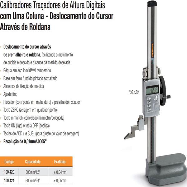 Imagem de Calibrador Traçador De Altura Digital - Com Roldana - 600mm/24" - DIGIMESS