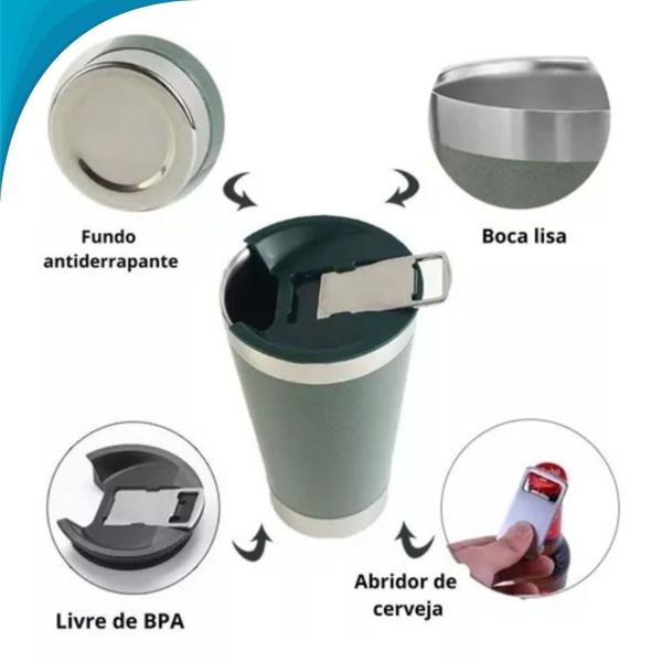 Imagem de Cálice Isotérmico Com Tampa E Abridor De Garrafa 510ml Sortido Ideal Para Churrasco Com Garantia