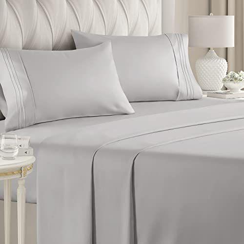 Imagem de California King Size Sheet Set  4 Conjunto de Peças - Cama de Luxo hotel - Extra Macio - Bolsos Profundos - Respirável & Resfriamento - Sem Rugas - Cali King Sheets 4 PC - Cal King Bed Sheets California King Colchão