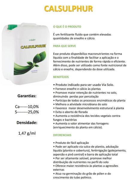 Imagem de Calsulphur Gesso Agricola, Calcario 10% + Enxofre 25% - 5 Lt