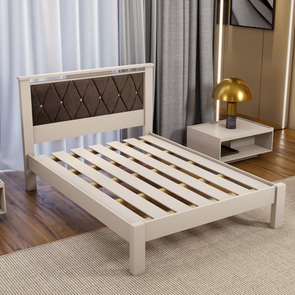 Imagem de Cama Alaska Casal OffWhite com Tecido Suede Marrom