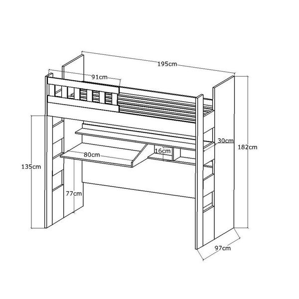 Imagem de Cama Alta com Escrivaninha e Grade de Proteção U231623 Branco Foscarini