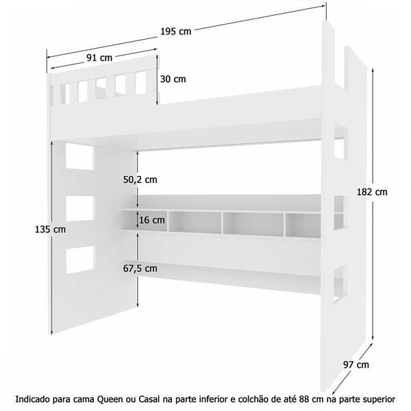 Imagem de Cama Alta com Nichos e Grade de Proteção Branco Foscarini