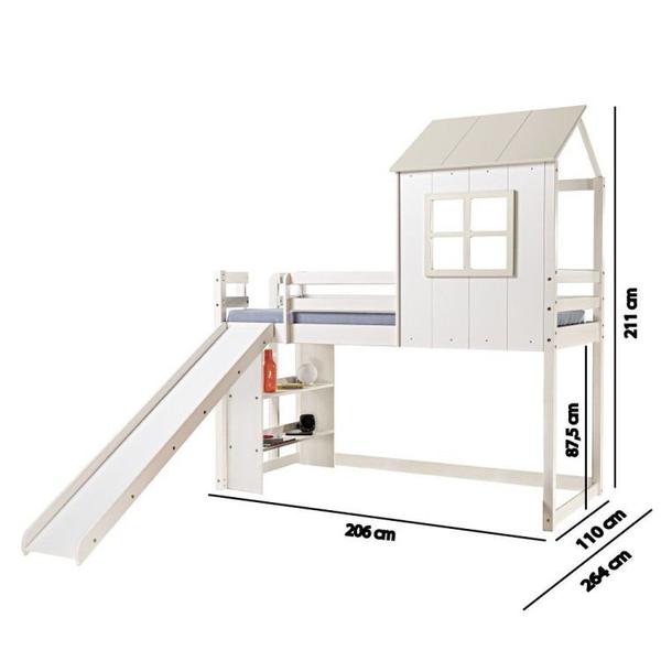 Imagem de Cama Alta Infantil Cabana Family com Escorregador e Estante Casatema