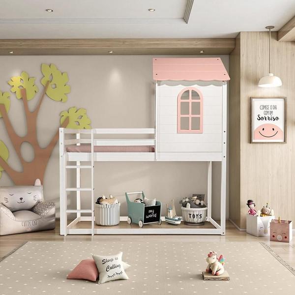 Imagem de Cama Alta Infantil Club House Sweet Branco/Rosa - Casatema