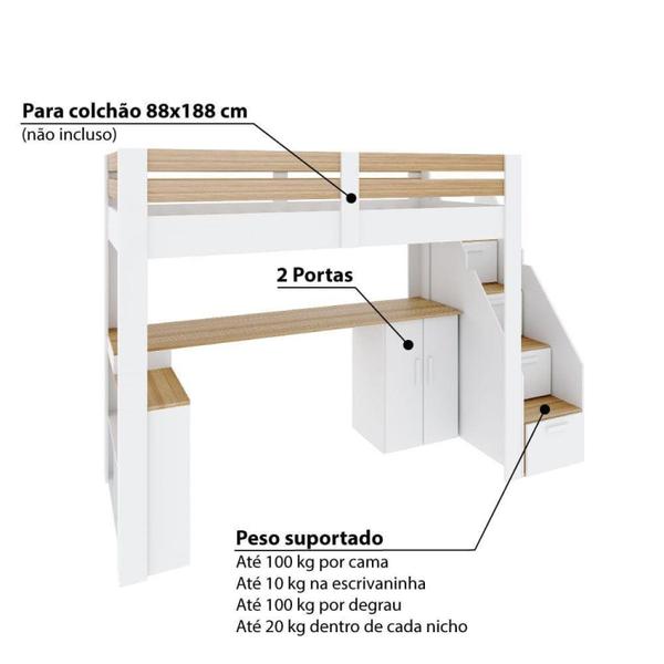 Imagem de Cama Alta Infantil/Juvenil Star Plus Office Multifuncional Casatema