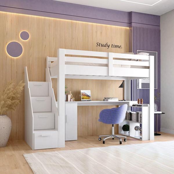 Imagem de Cama Alta Juvenil Star Plus Office Multifuncional Branco - Casatema