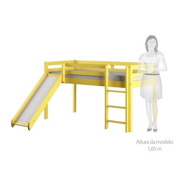 Imagem de Cama Alta Kids com Escorregador em Madeira Maciça - Amarelo