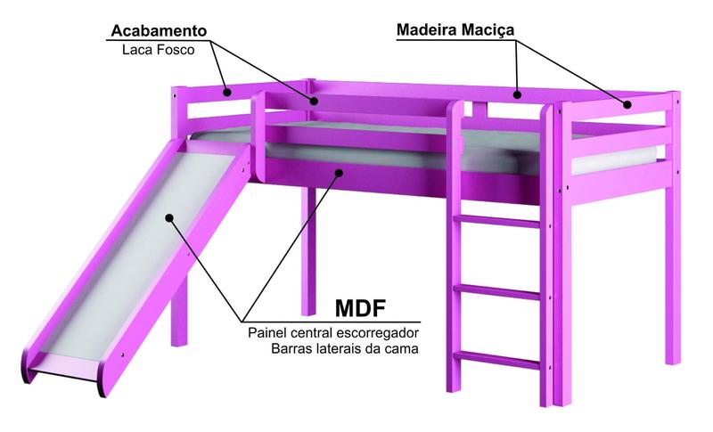 Imagem de Cama Alta Kids com Escorregador em Madeira Maciça/MDF