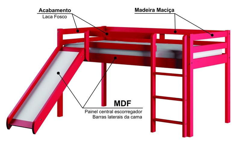 Imagem de Cama Alta Kids com Escorregador em Madeira Maciça/MDF