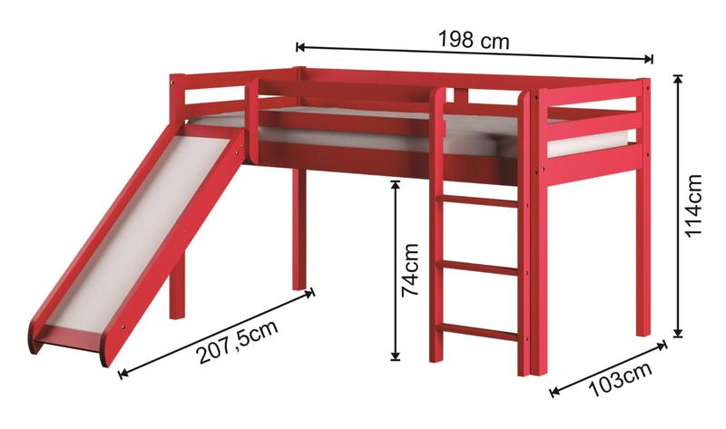 Imagem de Cama Alta Kids com Escorregador em Madeira Maciça/MDF