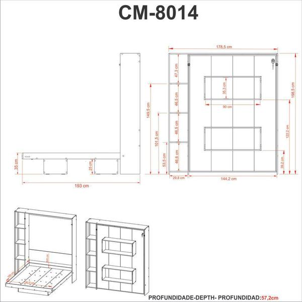 Imagem de Cama Articulada Casal 193x178,5cm c/ Nichos e Prateleiras CM8014 Tecno Mobili