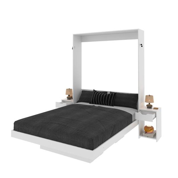 Imagem de Cama Articulada de Casal 209x198cm com 2 Mesas de Cabeceira, Nichos e Gavetas Cm8041 Branco