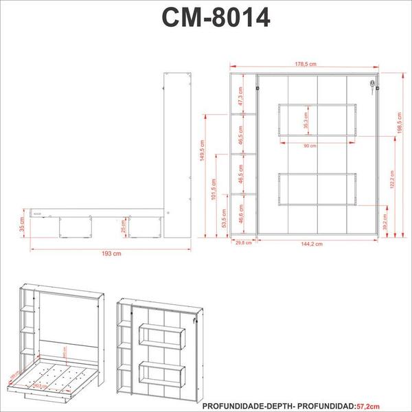 Imagem de Cama Articulada de Casal com 4 Prateleiras e 2 Nichos CM8014 Branca Tecnomobili