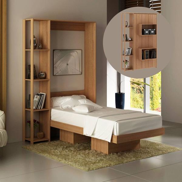 Imagem de Cama Articulada de Solteiro com 4 Prateleiras e 2 Nichos CM8013 Amêndoa Tecnomobili