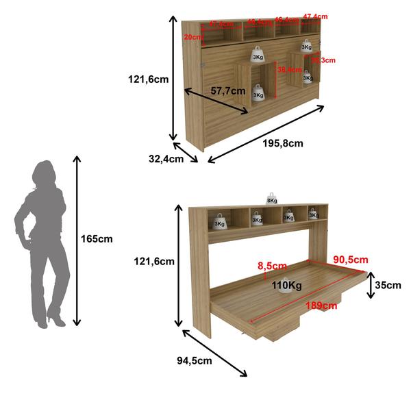 Imagem de Cama Articulada Horizontal de Solteiro com 6 Nichos CM8020