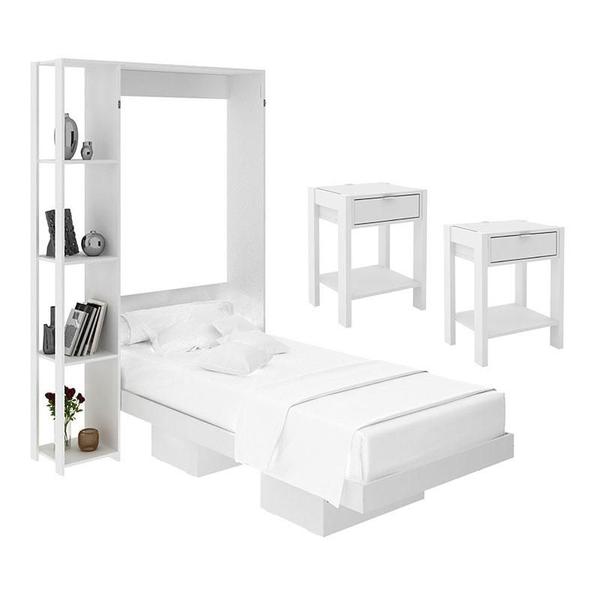 Imagem de Cama Articulada Solteiro CM8013 com Kit 2 Mesas de Cabeceira Branco - Tecnomobili