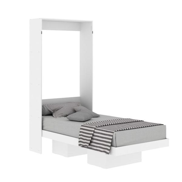 Imagem de Cama Articulada Vertical De Parede Compacta Solteiro Quarto 2 Nichos Prateleiras Multiuso Branco