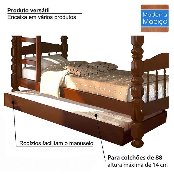 Imagem de Cama Auxiliar de Solteiro em  Madeira Maciça - Castanho