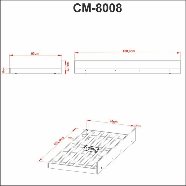 Imagem de Cama auxiliar de solteiro para colchão 88cm CM8008 Tecno Mobili