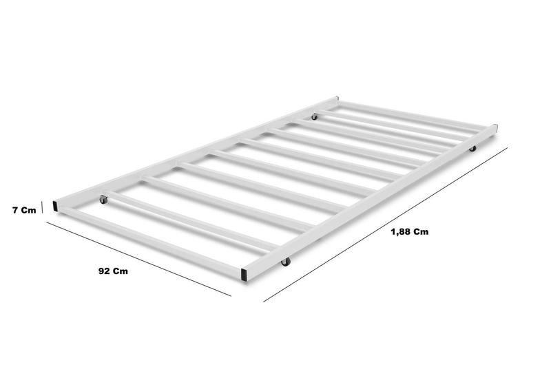 Imagem de Cama auxiliar solteiro c/ estrado de  ferro / aço e rodizios - branco