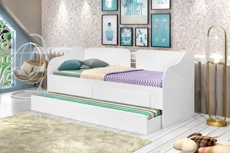 Imagem de Cama Babá ALI Com Auxiliar Fabricdo em MDF Com 2 Gavetas Cor Branco