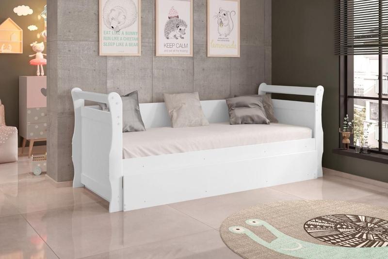 Imagem de Cama babá solteiro infantil com auxiliar  mdf branco