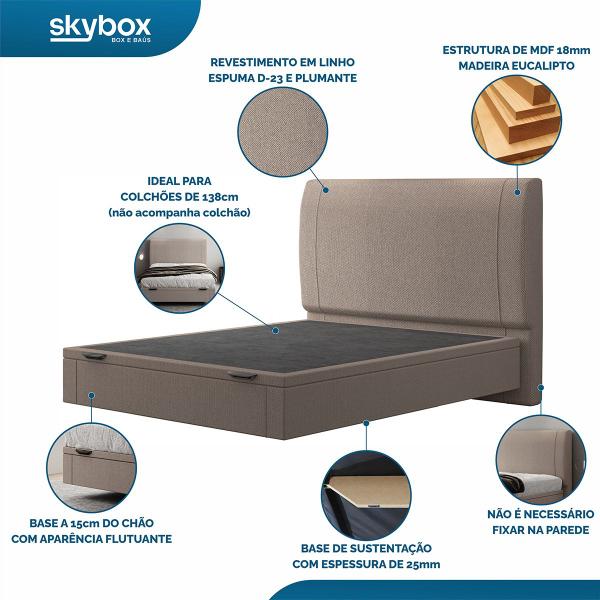 Imagem de Cama Baú Casal Flutuante Space Linho - Skybox