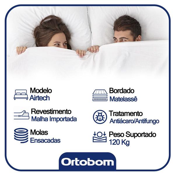 Imagem de Cama Baú Casal Sintético + Colchão Ortobom Airtech Molas Ensacadas 65x138x188 Bege