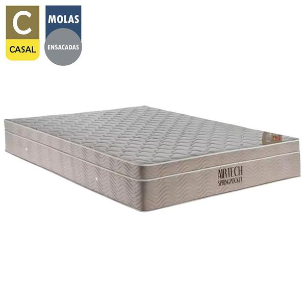 Imagem de Cama Baú Casal Sintético + Colchão Ortobom Airtech Molas Ensacadas 65x138x188 Bege