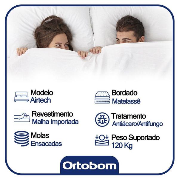 Imagem de Cama Baú Casal Sintético + Colchão Ortobom Airtech Molas Ensacadas 65x138x188 Branco