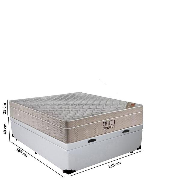 Imagem de Cama Baú Casal Sintético + Colchão Ortobom Airtech Molas Ensacadas 65x138x188 Branco