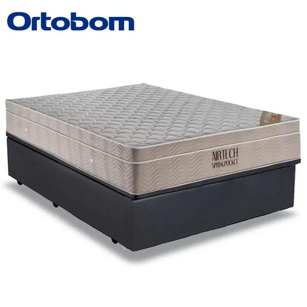 Imagem de Cama Baú Casal Sintético + Colchão Ortobom Airtech Molas Ensacadas 65x138x188 Cinza