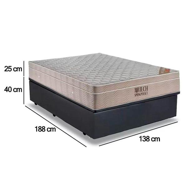 Imagem de Cama Baú Casal Sintético + Colchão Ortobom Airtech Molas Ensacadas 65x138x188 Cinza