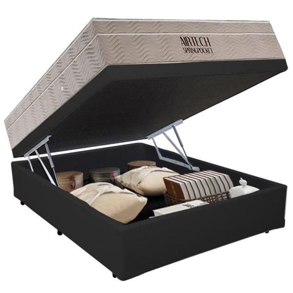 Imagem de Cama Baú Casal Sintético + Colchão Ortobom Airtech Molas Ensacadas 65x138x188 Cinza